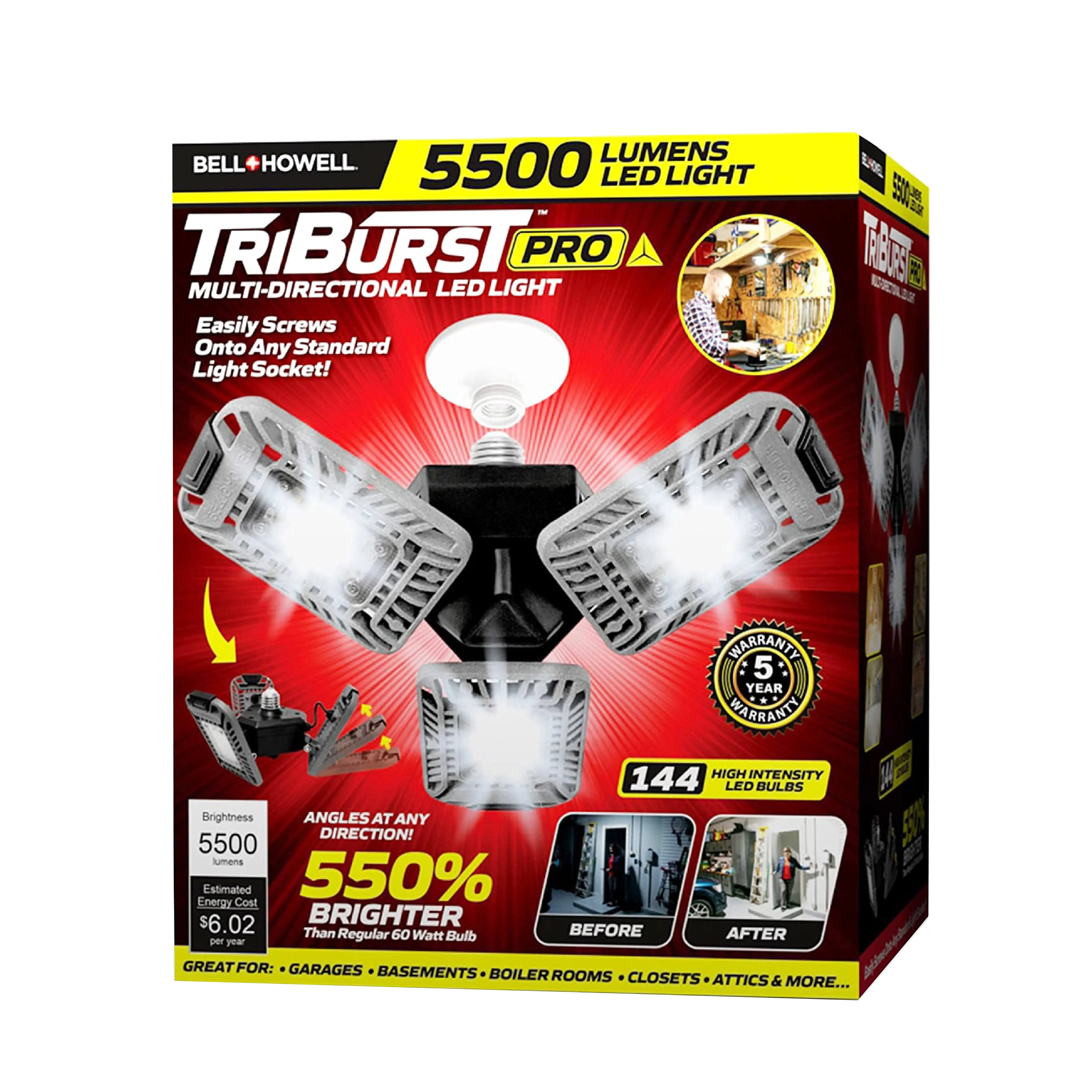 Bell + Howell Triburst Pro 5500 Lumens Multi-Directional LED Ceiling Light