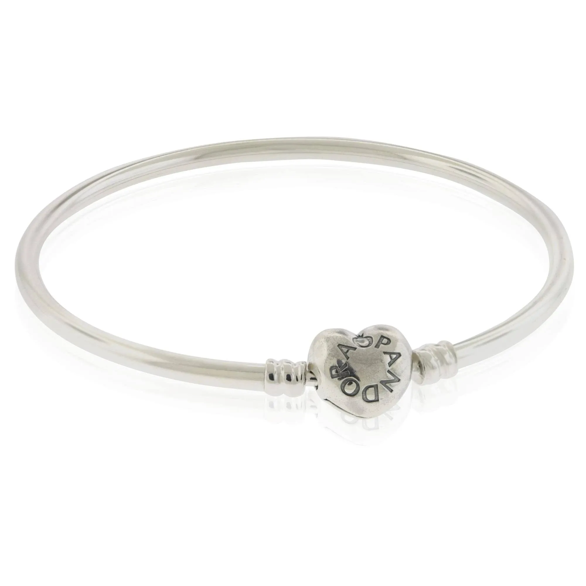 Pandora Moments Silver Bangle Bracelet Logo Heart Clasp 596268-21