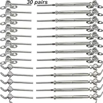 T316 Marine Grade 30 Pairs Stainless Steel Cable Railing Hardware Kit For 1/8...