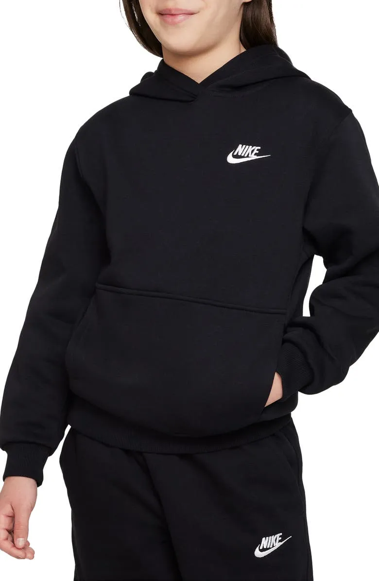 Nike Sportswear Club Fleece Big Kids' Pullover Hoodie - Black/White