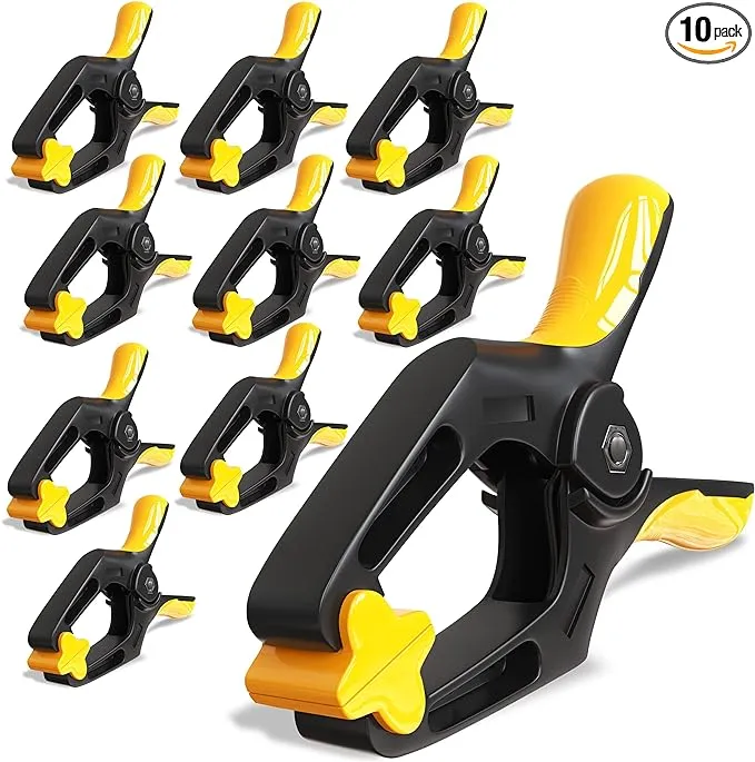 EQUIPTZ Spring Clamps 4 inch, 10-Pack Plastic Clamps Clips with 2-Inch Jaw Opening, Large Clips Heavy Duty Outdoor with Extra Wide Jaws & Tarp Clips with Strong Clamp Force