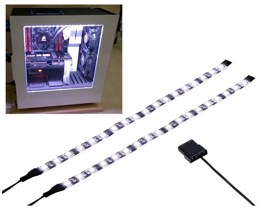 DS PC LED Light Strip Computer Lighting White with Magnetic Back, Molex Connecto