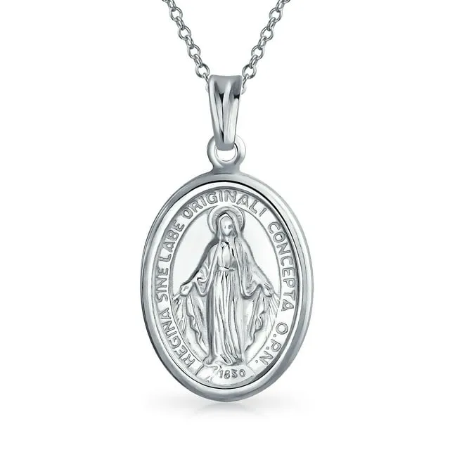 Bling Jewelry Traditional Christian Oval Religious Medal Our Lady of Guadalupe Catholic Virgin Mary Pendant Necklace CZ Halo Necklace For Lady .925