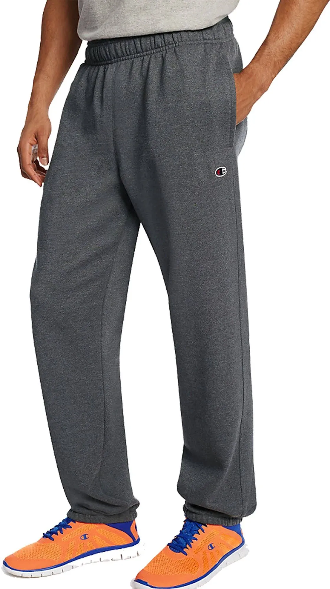 Champion Men's Powerblend Fleece Relaxed Bottom Pants Granite Heather