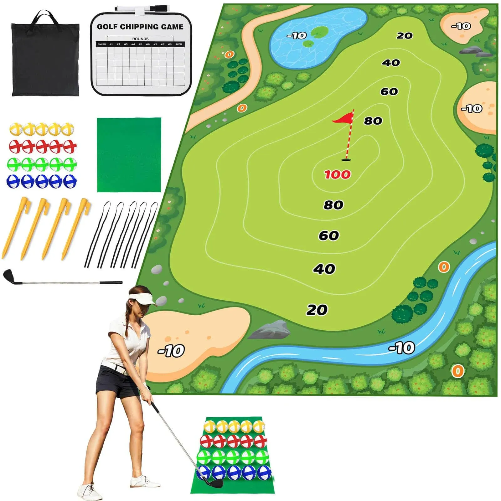 Golf Chipping Game Mat - Chip Games Sticky Practice Golf Game Set for Adults 