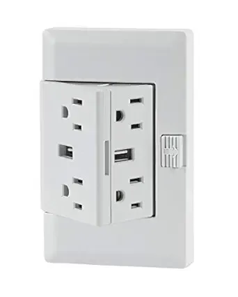 USB - Permanent Outlet Extender, 4 Receptacles + 2 USB Ports, Tamper Resistant, 15A, 125V