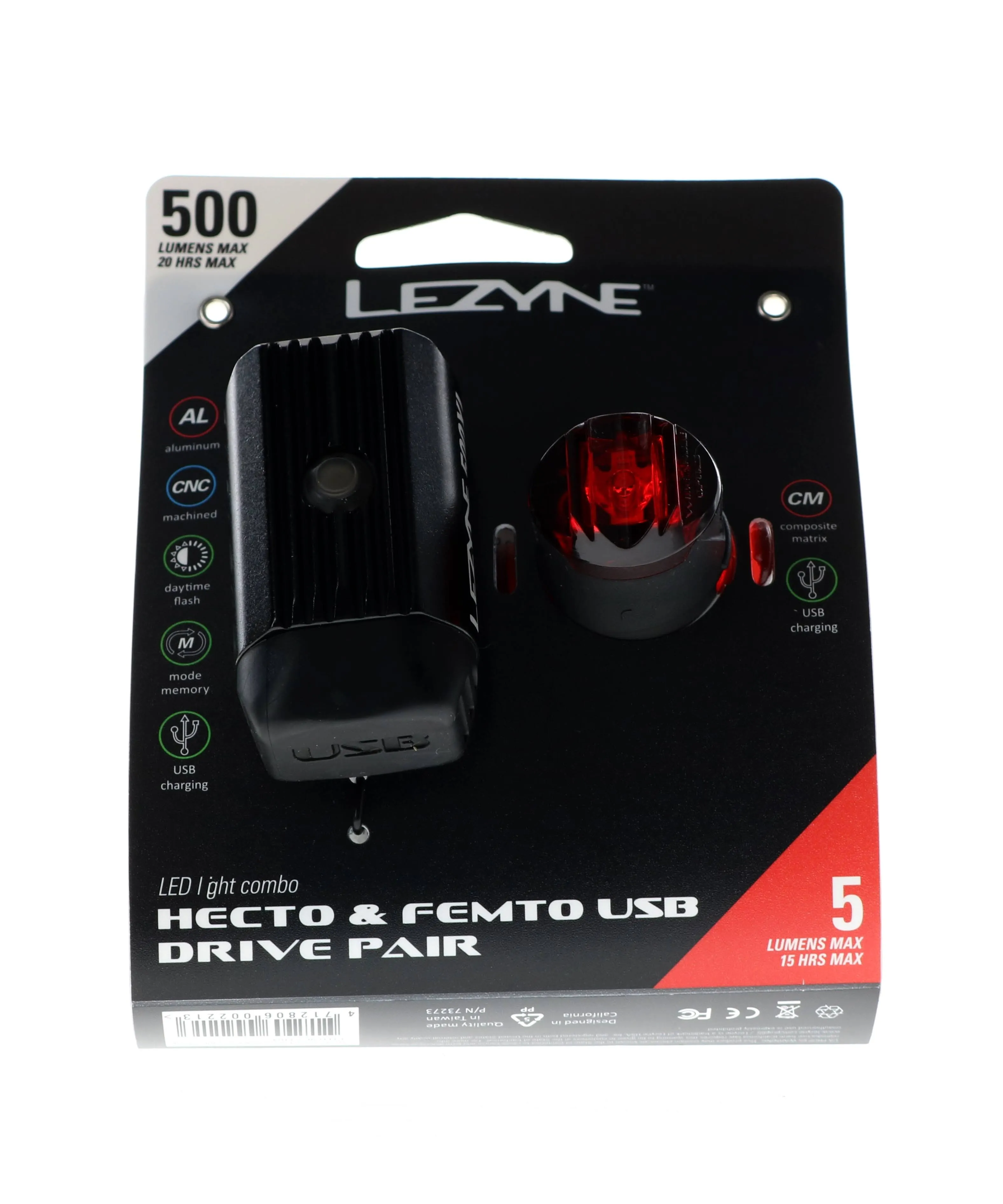 Lezyne Hecto Drive 500XL - Femto USB Light Set - Black