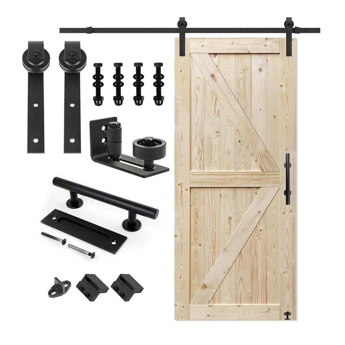 S&Z TOPHAND 36 in. x 84 in. Unfinished British Brace Knotty Barn Door with 6.6ft ...