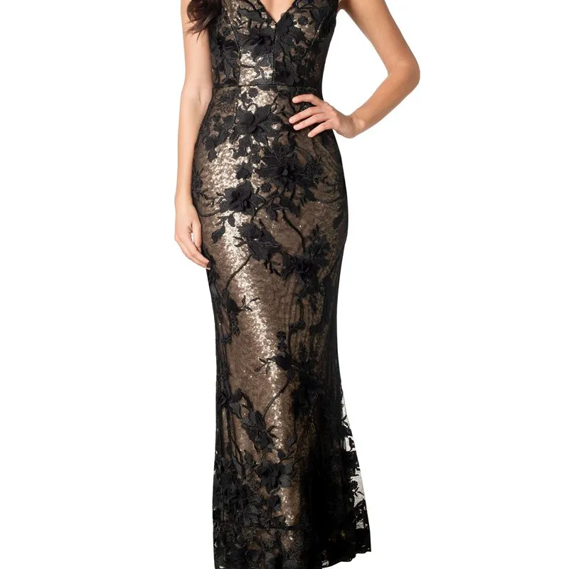 Shop Dress The Population Sharon Lace Overlay Gown In Gold