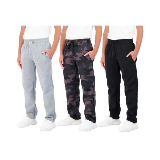 Real Essentials 3 Pack: Boys' Tech Fleece Open Bottom Sweatpants with Pockets