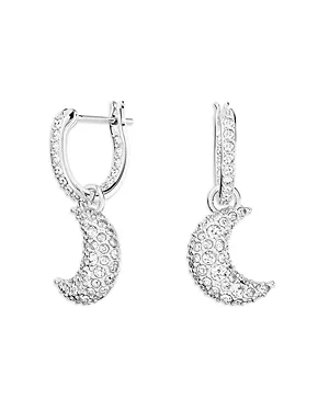 Luna Swarovski Crystal Crescent Drop Earrings in Rhodium Plated 