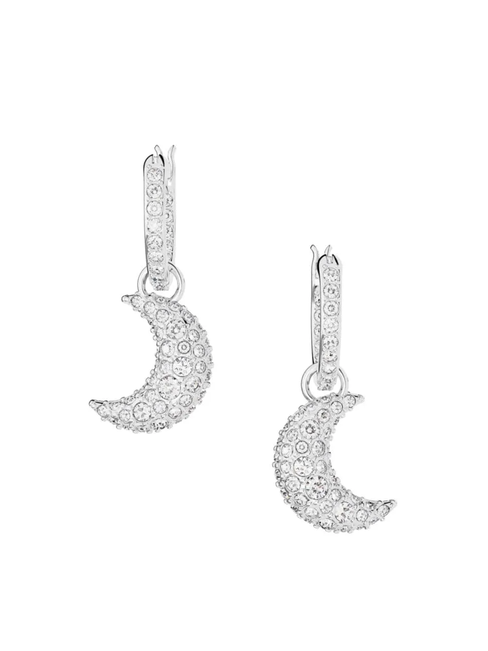 Shop Swarovski Women's Luna Rhodium-plated & Crystal Moon Huggie Hoop Earrings In Silver