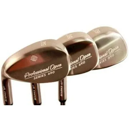 Left Handed Stainless Steel Chrome Finish Professional Open Series 690 Men's Complete Golf Wedge Set: 52° Gap Wedge (GW), 56° Sand Wedge (SW), 60° Lob Wedge (LW) Regular Flex Steel Shaft