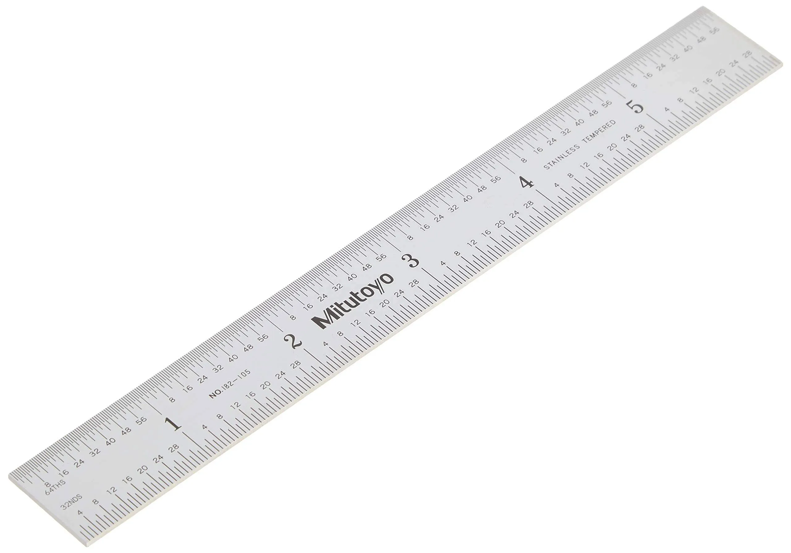 Mitutoyo 182-105 Series 182 Wide Rigid Steel Rule, 6&quot; x 150 mm, <sup>1</sup>&frasl;<sub>32</sub>/<sup>1</sup>&frasl;<sub>64</sub>/1 mm/0.5 mm