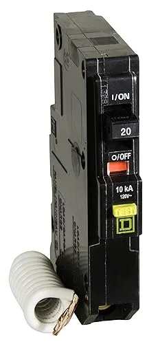 Square D Qwik-Gard QO120GFI Ground-Fault Circuit Breaker, 120 VAC, 20 A, 10 kA Interrupt, 1 Pole