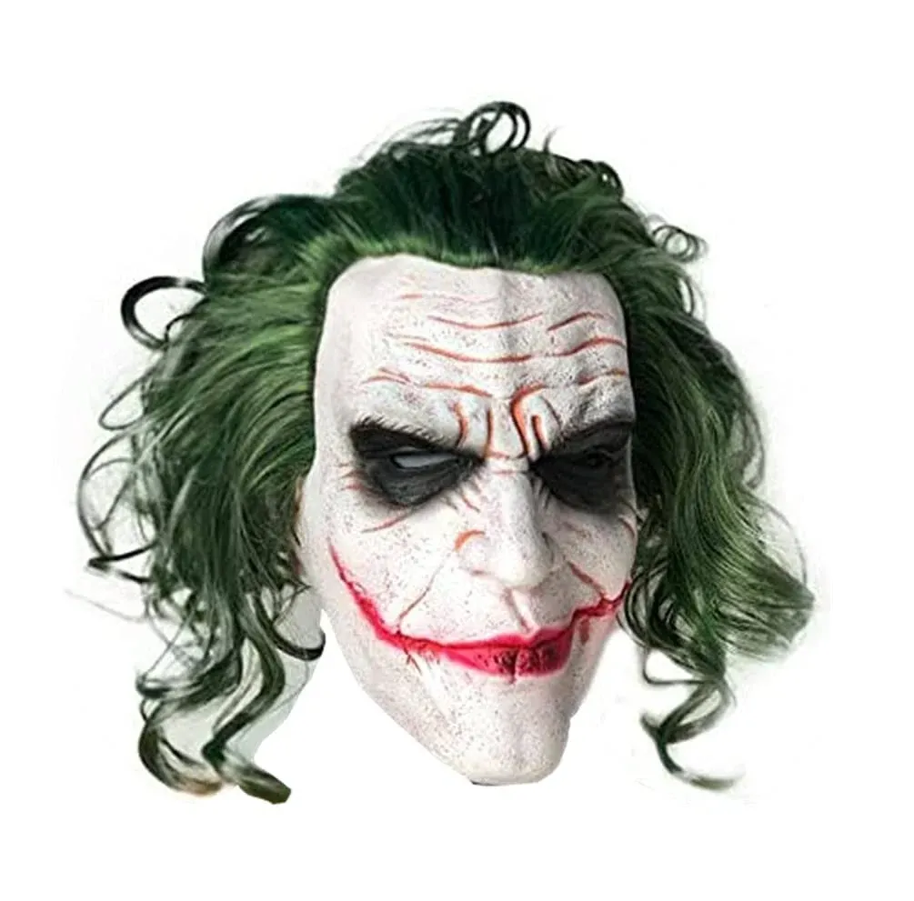 Mltao Latex Mask Costume Cosplay Man Smile Mask with Green Hair Halloween Adult Role Play Costumes Dress Up Garden Yard Party Props