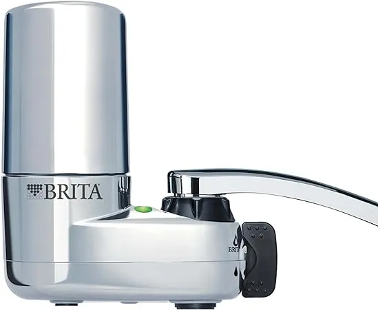 Brita Water Filter for Sink, Faucet Mount Water Filtration System for Tap Water, Reduces 99% of Lead, Chrome 