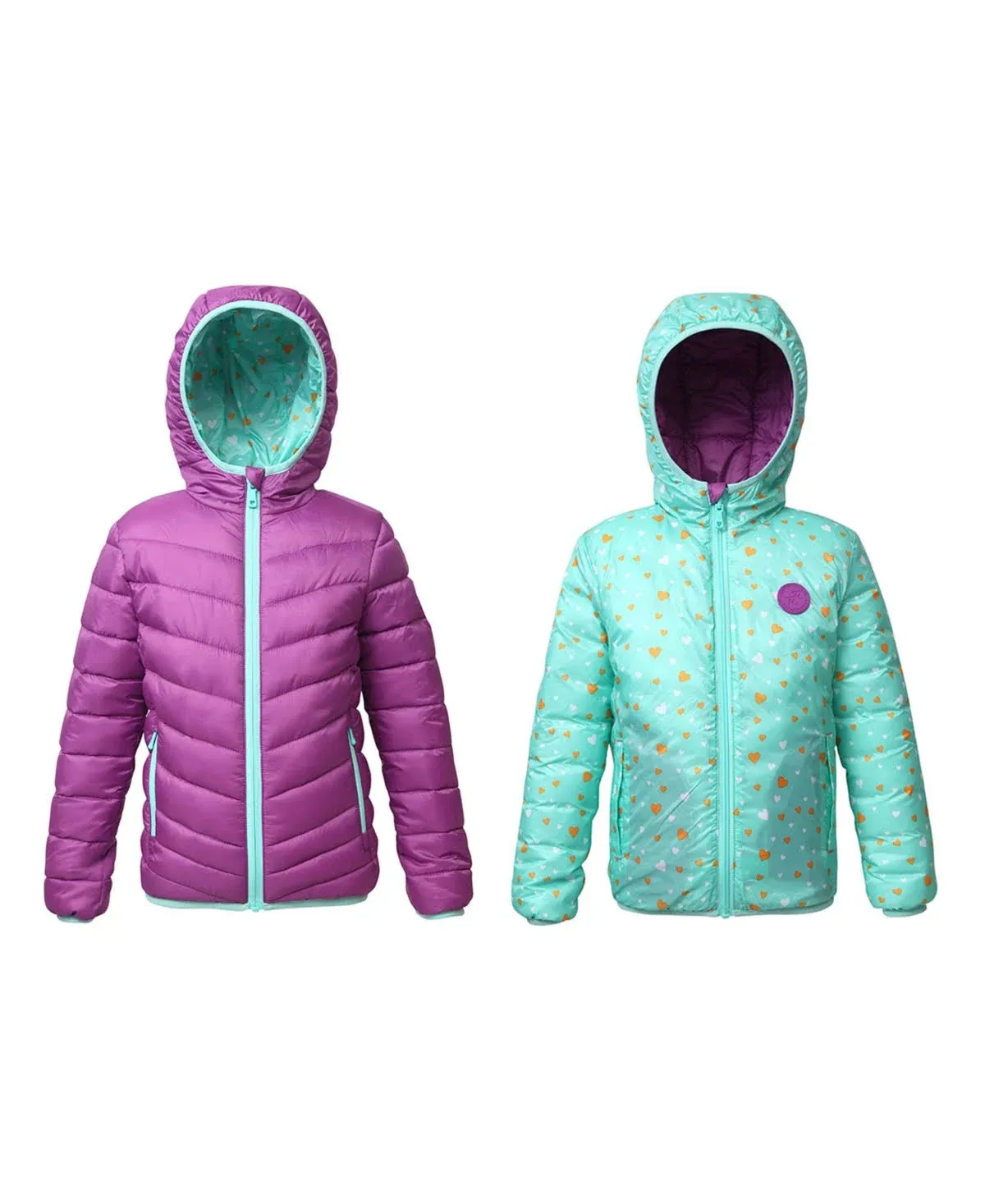 Rokka&Rolla Girls' Reversible Lightweight Puffer Jacket Hooded Water-Resistant Winter Coat