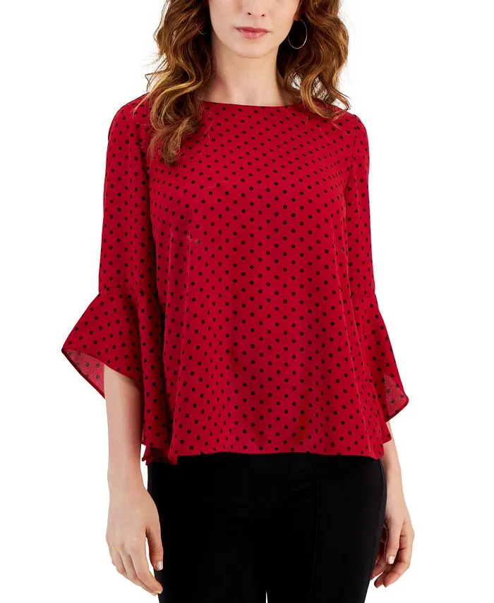 Petite Printed Ruffle-Sleeve Blouse
      
          Petite Printed Ruffle-Sleeve Blouse