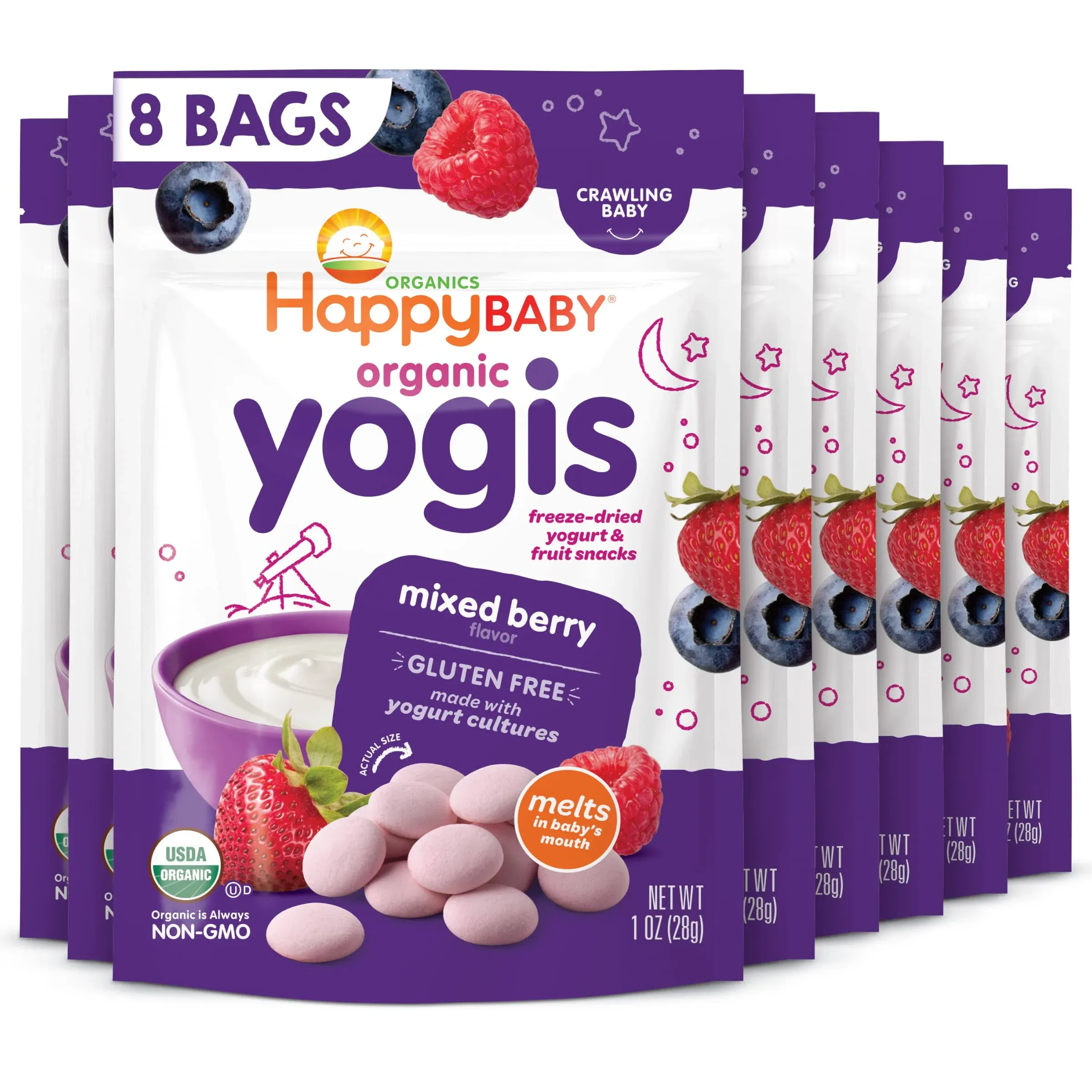 Happy Baby Organics Yogis Freeze-Dried Yogurt & Fruit Snacks, 3 Flavor Variety Pack, 1 Ounce (Pack of 3)