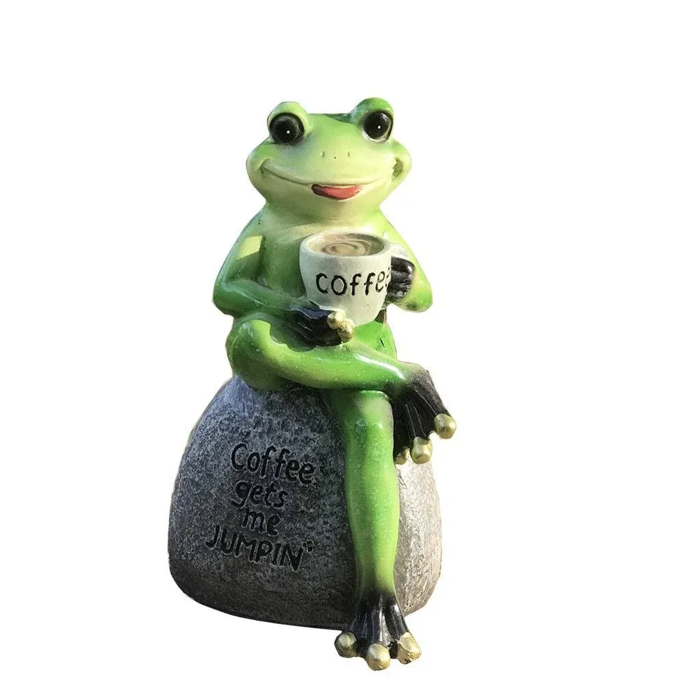 Frog Sitting on Stone Statue Drinking Coffee - Rustic - Garden Statues And Yard Art - by Imtinanz, LLC | Houzz