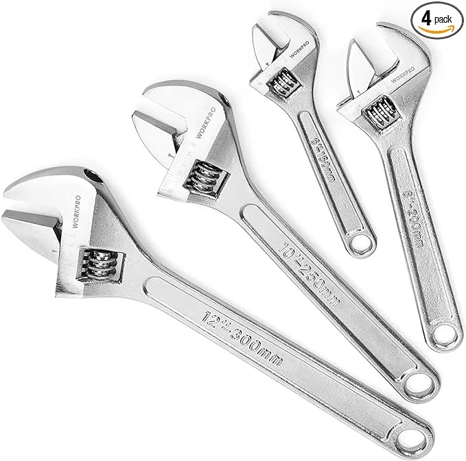 WORKPRO 4PC Adjustable Wrench Set Forged Heat Treated Chrome-plated 6&#034; 8&#034;10&#034; 12&#034;