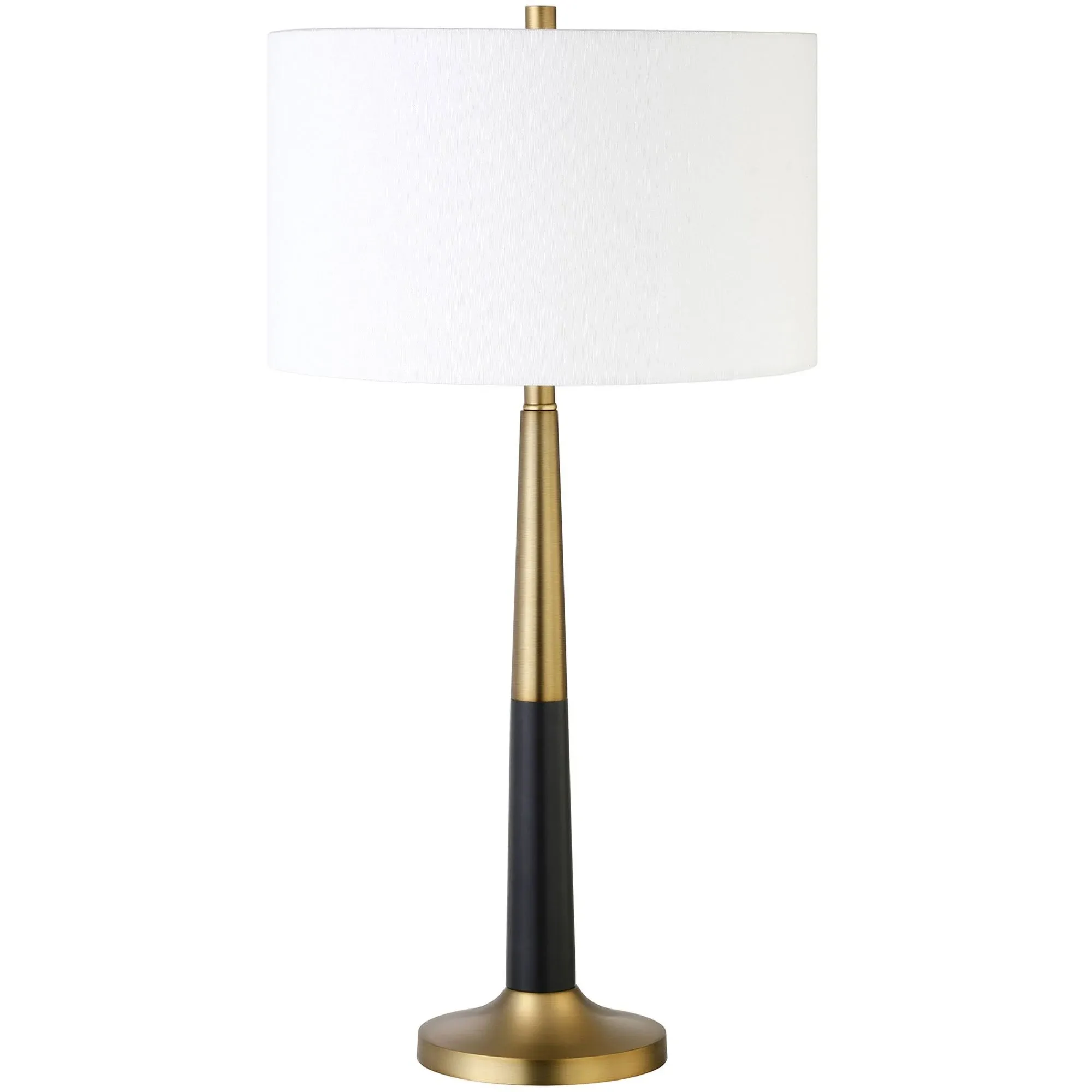 Lyon 29.75&#034; Tall Two-Tone Table Lamp with Fabric Shade in Brass/Matte Black/W...