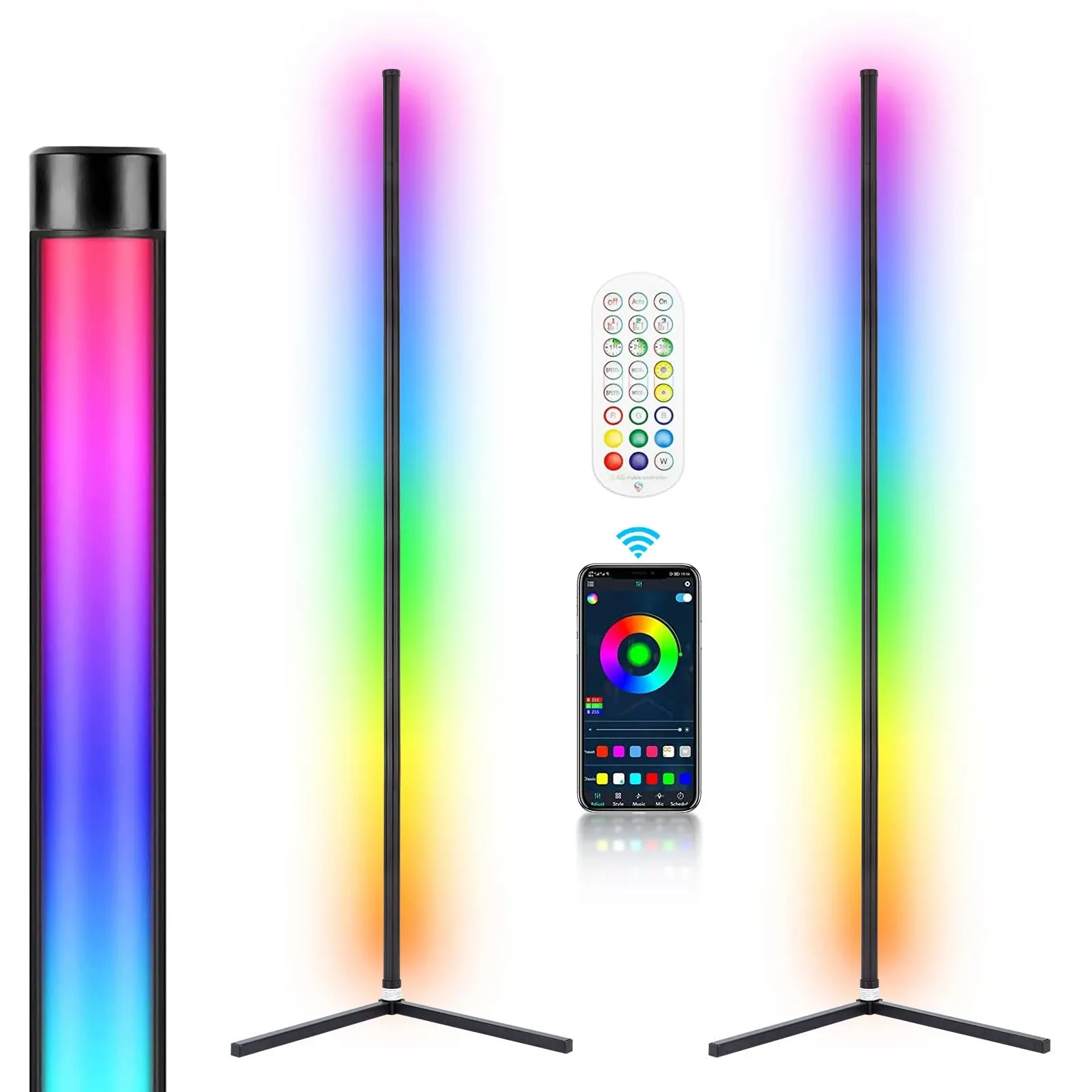 WISIMMALL 2pcs RGB Corner Floor Lamp, 64.5" RGB Color Changing Mood Light ...