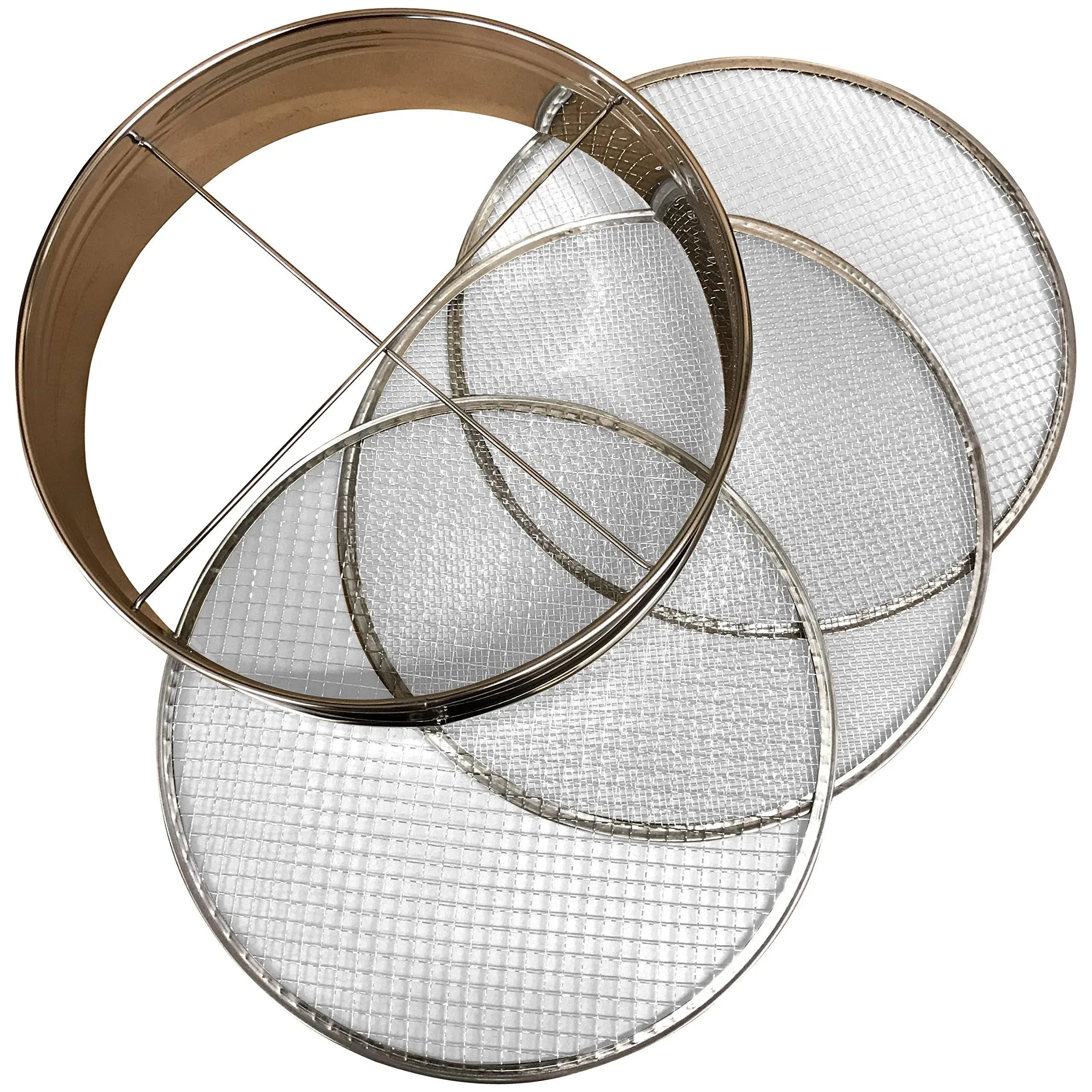 4pc Soil Sieve Set, 12" diameter - Stainless Steel Frame Three Interchangeable Sieves With Varying Mesh Sizes Grade - Mix Soil Filter Large Debris Replacement Screens Available Great for Bonsai