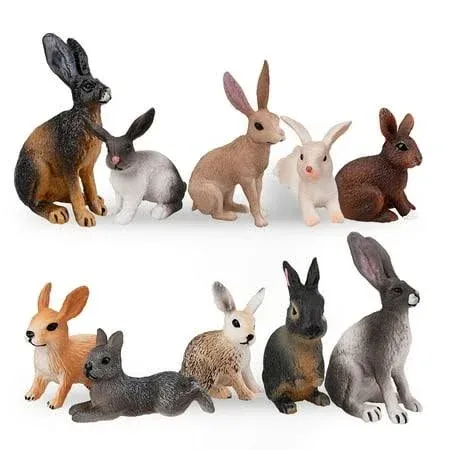 Toymany 12PCS Bunny Figures Toys for Kids, Easter Rabbit Figures Farm Animal Toy for Cake Toppers Party Favors for Toddlers