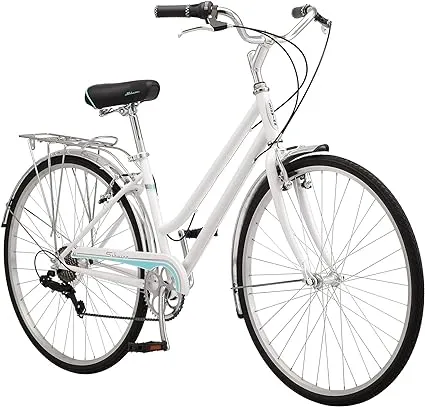 Schwinn Wayfarer Adult Bike Hybrid Retro-Styled Cruiser, 16-Inch/Small Steel Step-Through Frame, 7-Speed Drivetrain, Rear Rack, 700c Wheels, White