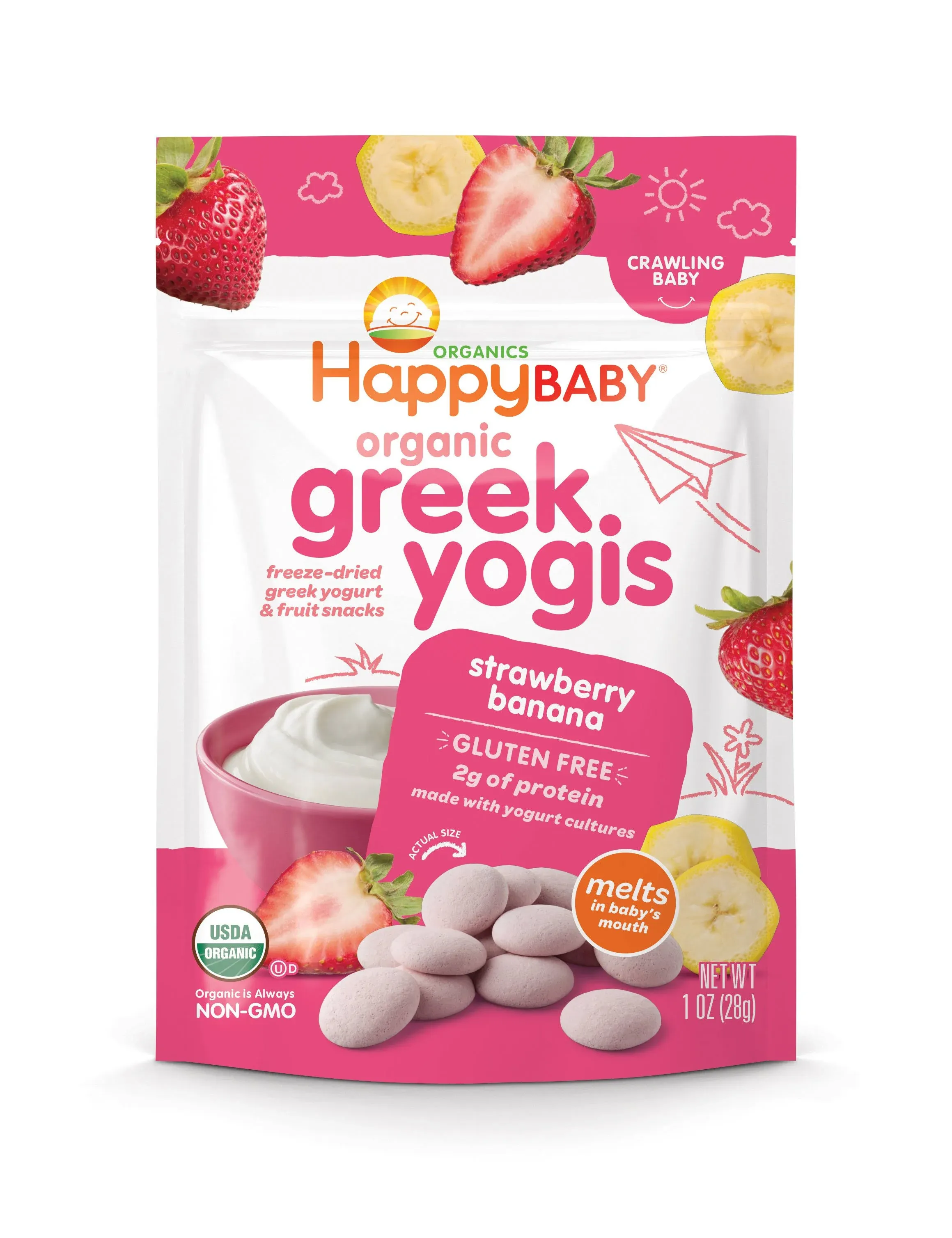 Happy Baby Organic Yogis Strawberry Banana Freeze Dried Greek Yogurt & Fruit Baby Snacks - 1oz