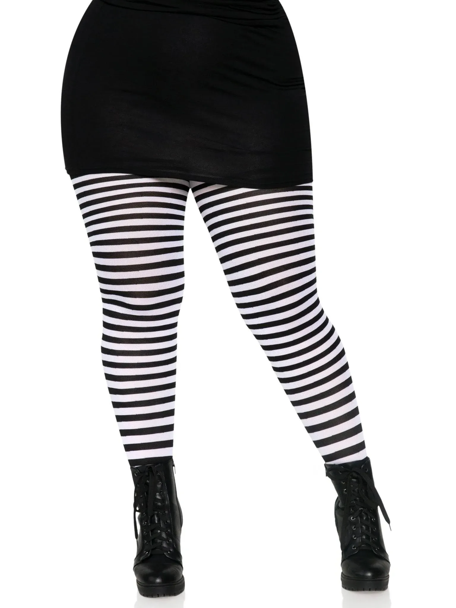 Plus Size Striped Nylon Tights Black/Red