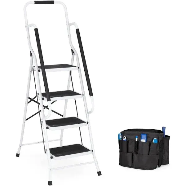 Best Choice Products 4-Step Portable Folding Anti-Slip Steel Safety Ladder with ...