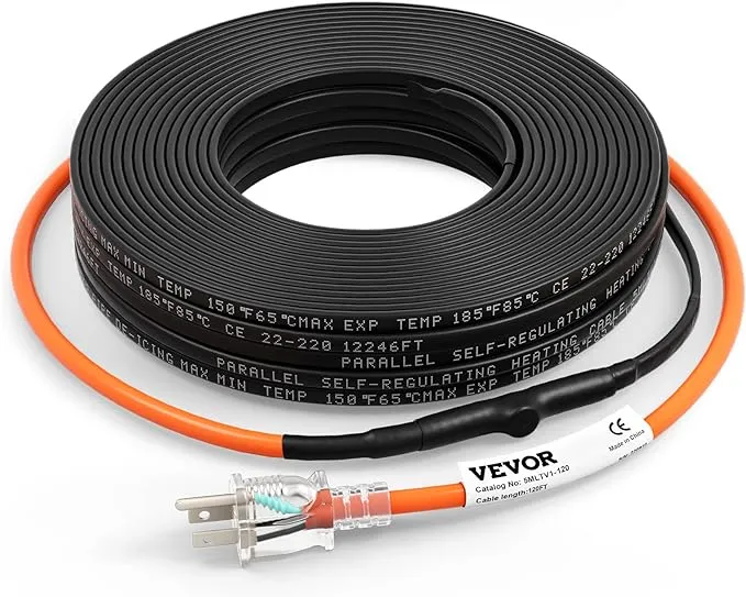 VEVOR Self-Regulating Pipe Heating Cable with Built-in Thermostat 30 Feet