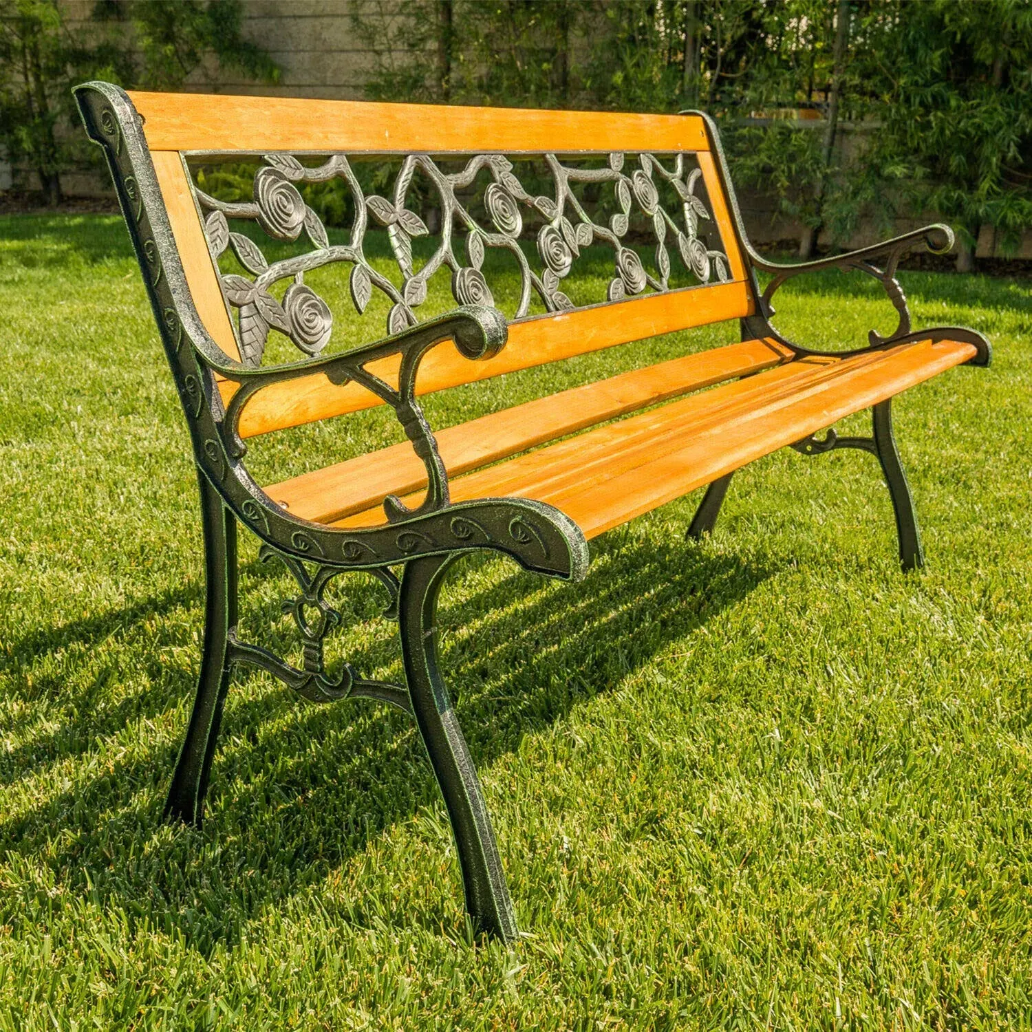 Dkeli Garden Bench Park Bench Outdoor Bench for Outdoors 50" Metal Porch Chair Cast Iron Hardwood Furniture