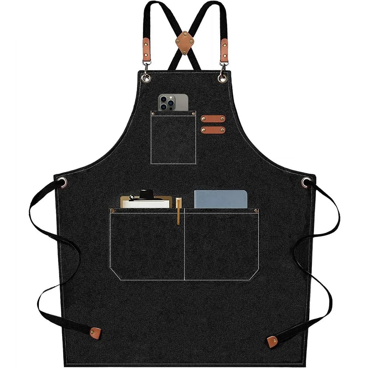 AFUN Chef Aprons for Men Women with Large Pockets Cotton Canvas Cross Back Heavy Duty Adjustable Work Apron