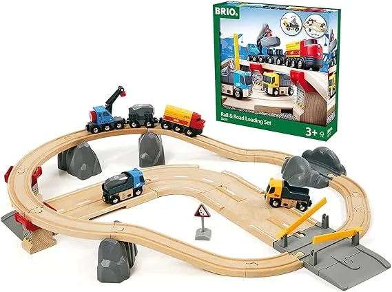 Brio World 33210 - Rail & Road Loading Set - 32 Piece Wooden Toy Train Set for Kids Age 3 and UpBrio World 33210 - Rail & Road Loading Set - 32 Piece…