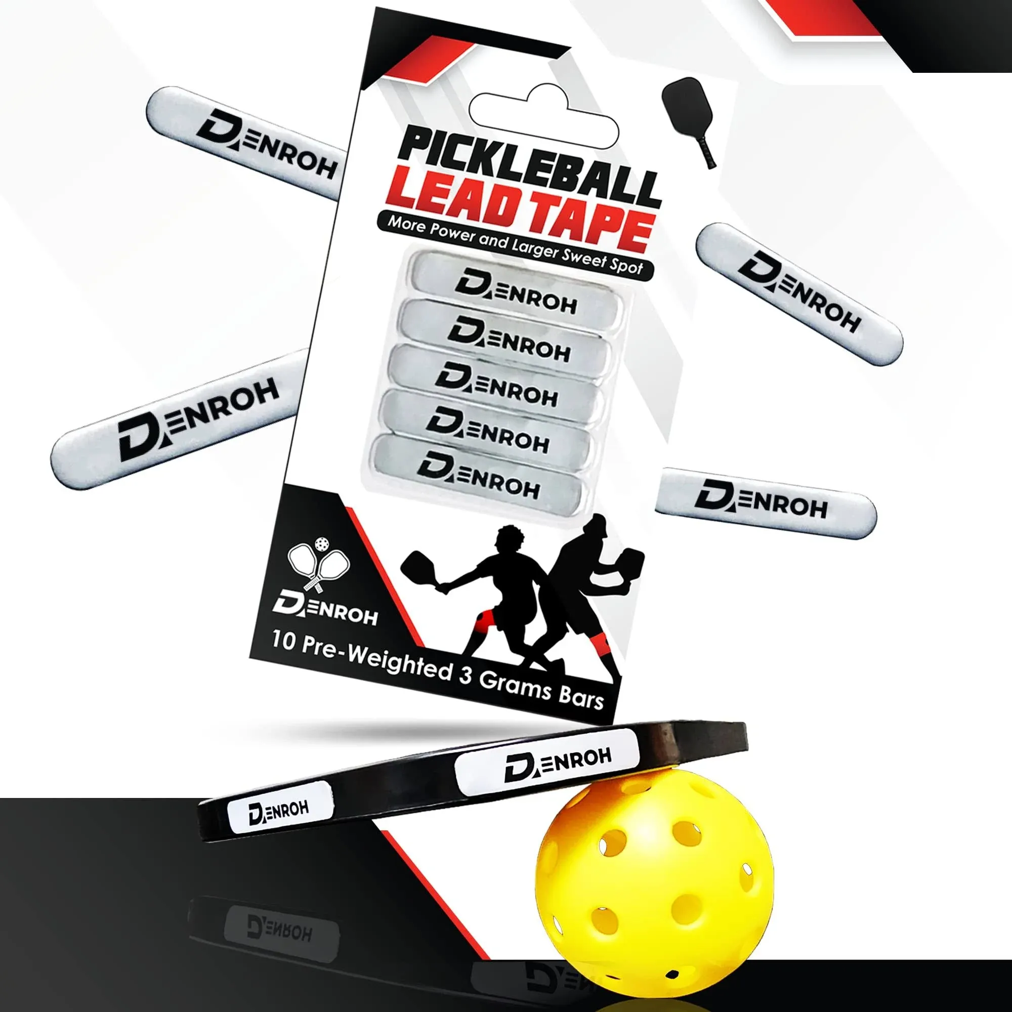 Denroh Pickleball Lead Tape - Pre-Weighted 3G Bars for Perfect Paddle Balance ...