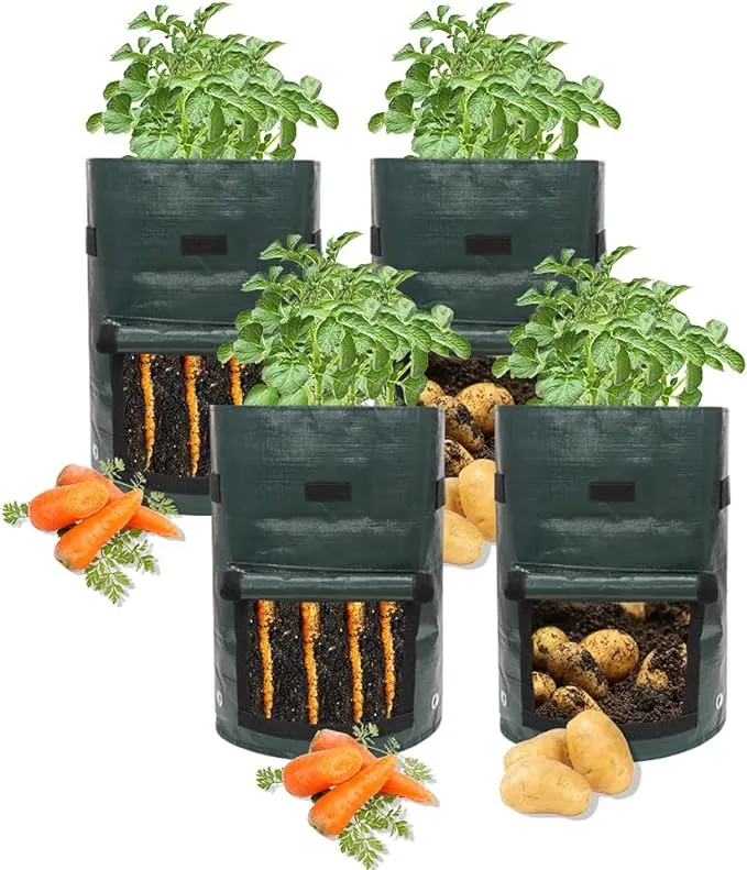 Raocaven 4-Pack 10 Gallon Garden Potato Grow Bags with Flap and Handles Aeration Fabric Pots Heavy Duty