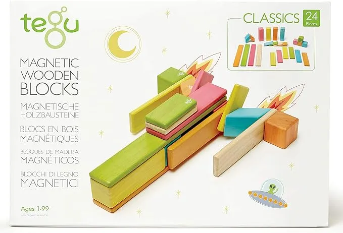 Tegu Magnetic Wooden Blocks, 14-Piece Set, Tints