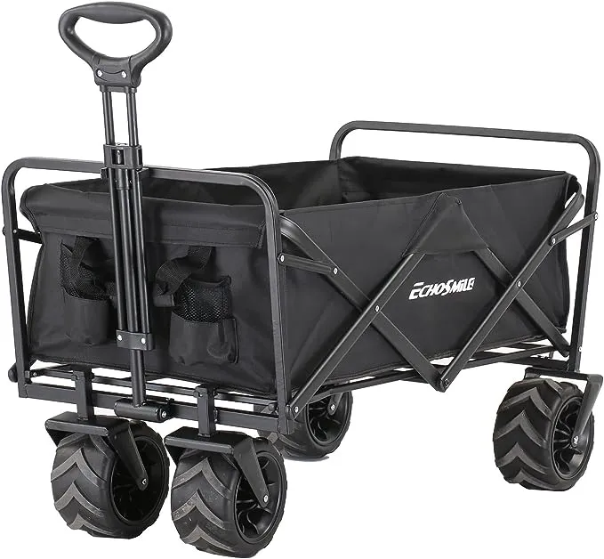 EchoSmile Collapsible Wagon Cart, Outdoor Utility Folding Camping Wagon, Large Capacity Foldable Wagon, Heavy Duty Portable Beach Wagon with All-Terrain Wheels for Sand, Garden, Camping, Shopping