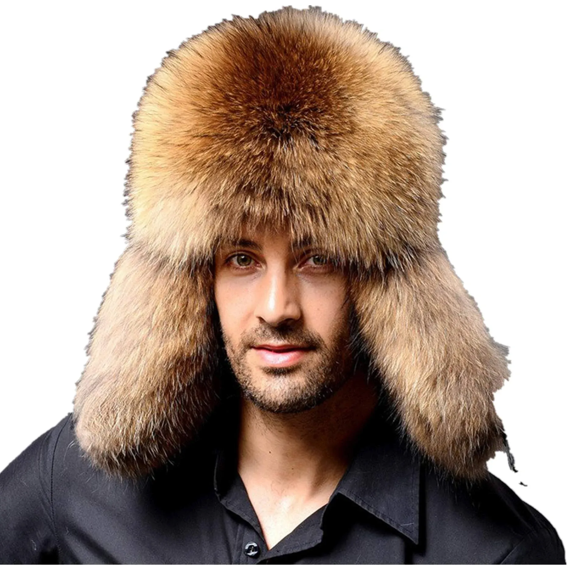 Unisex Winter Ushanka Trooper Hat with Ear Flap Chin Strap,Fox Mink Fur,3 Colors,Adjustable 58CM.