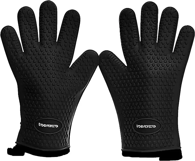 KITCHEN PERFECTION Silicone Smoker Oven Gloves -Extreme Heat Resistant BBQ Gloves -Handle Hot Food Right on Your Smoker Grill Fryer Pit|Waterproof Oven Mitts Grill Gloves |Superior Value Set+3 Bonuses