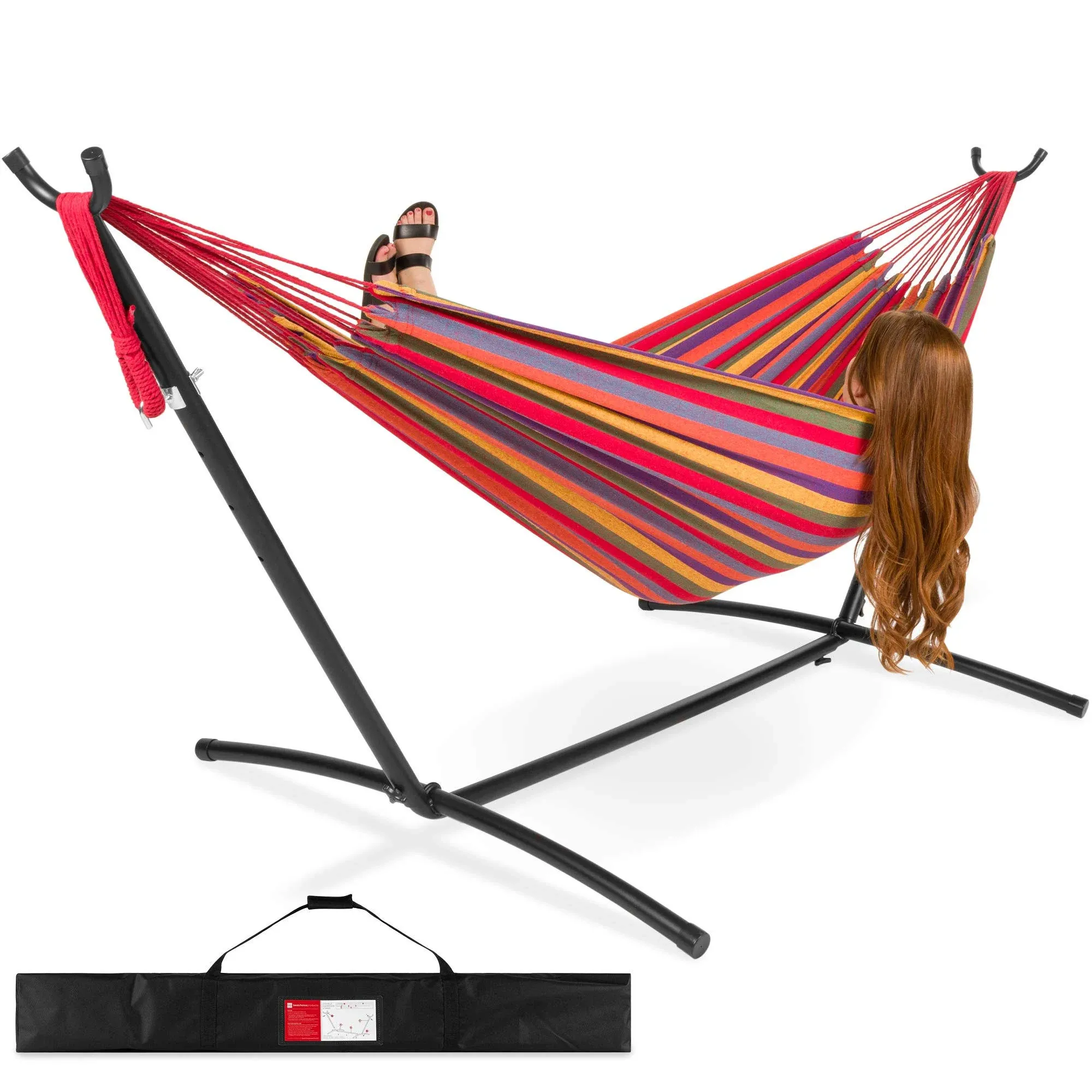 2-Person Double Hammock with Stand Set, Indoor Outdoor B...