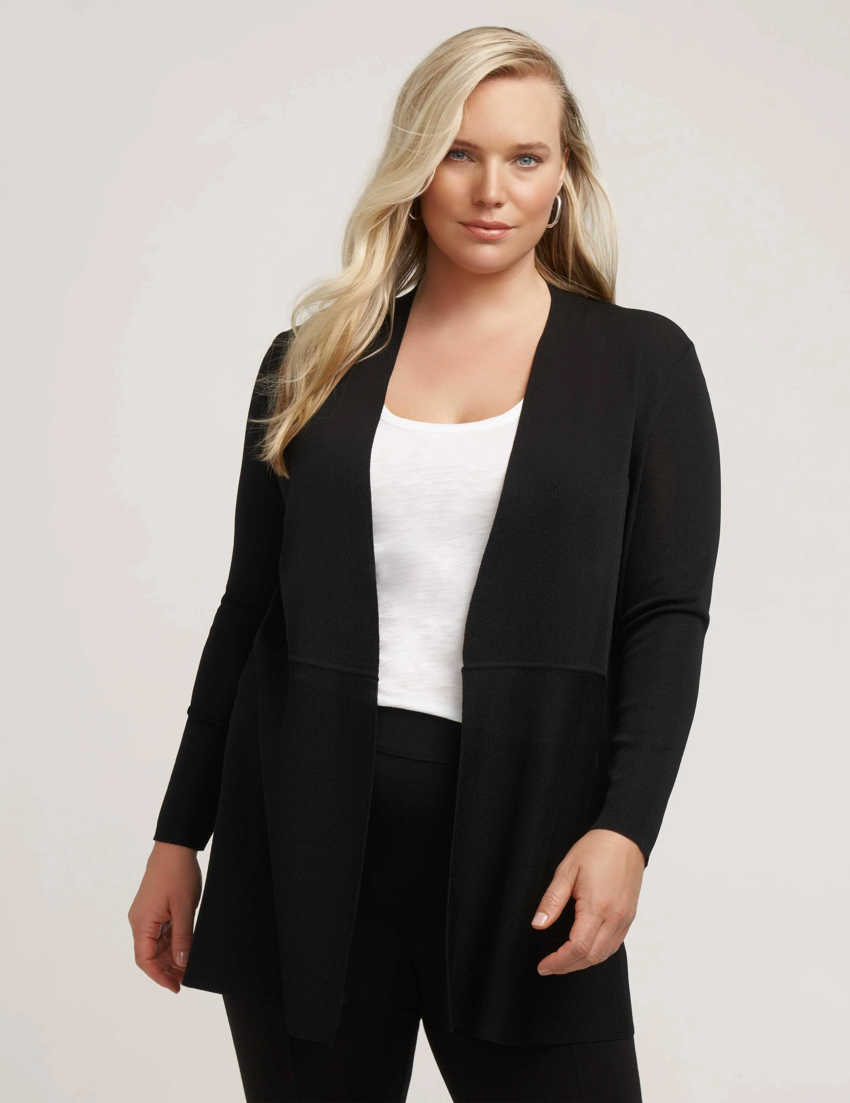 Plus Size Monterey Open-front Cardigan In Black