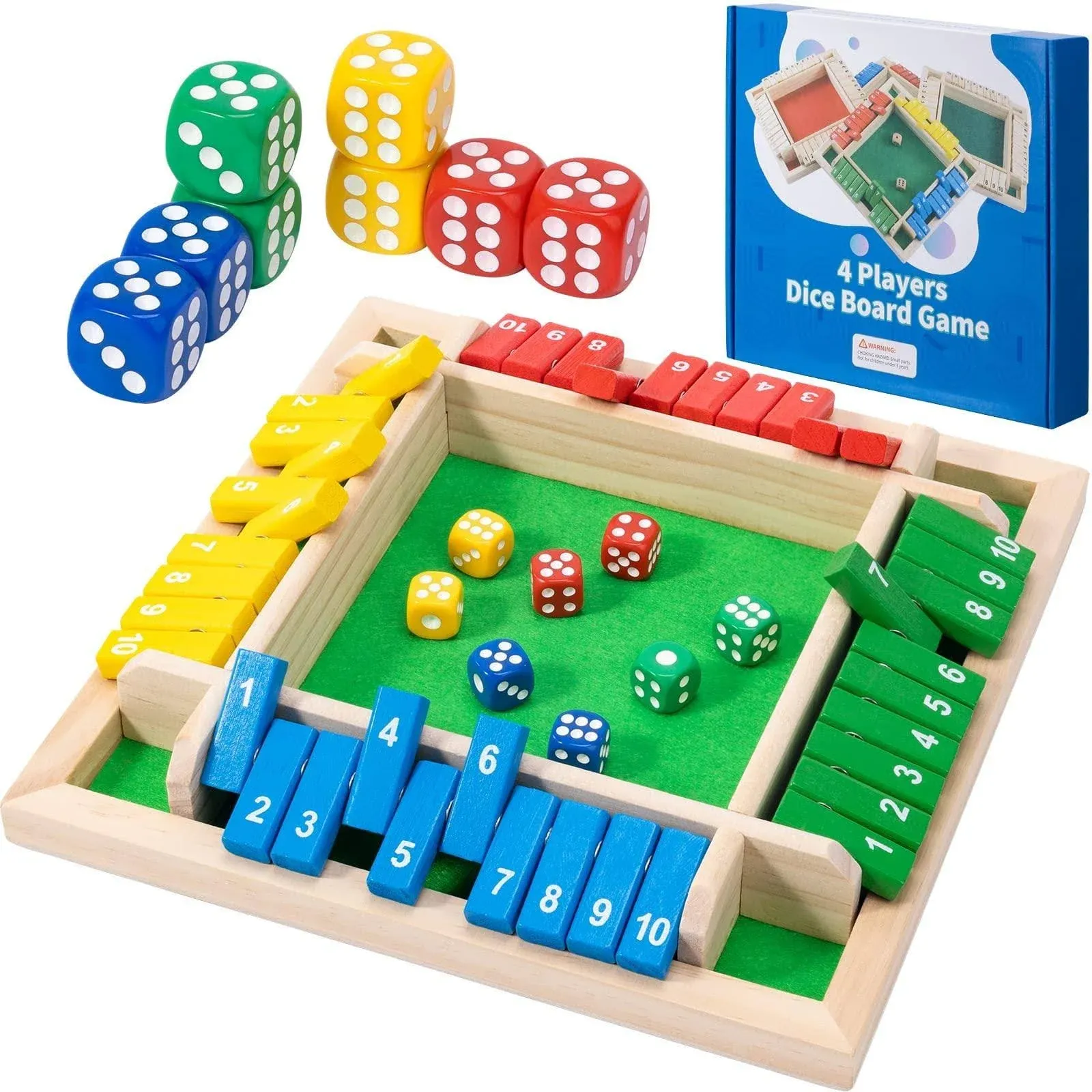 mnyun Shut The Box Dice game,8 Dice 1-4 Players Wooden Board Table Math Skills ...