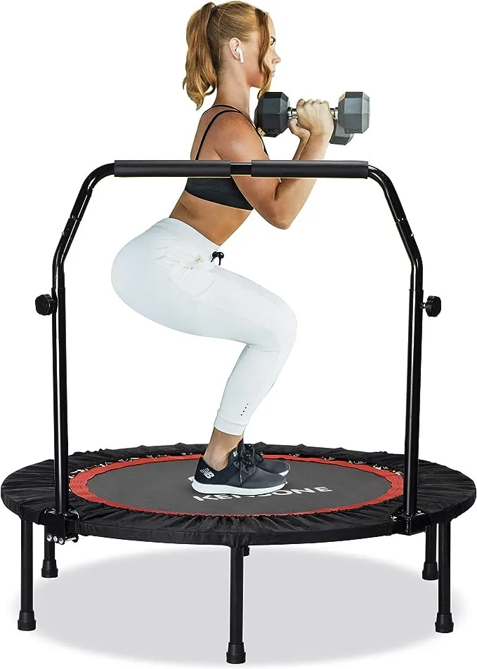 KENSONE 40 in Foldable Mini Fitness Trampoline w/ Adjustable Foam Handle, Black