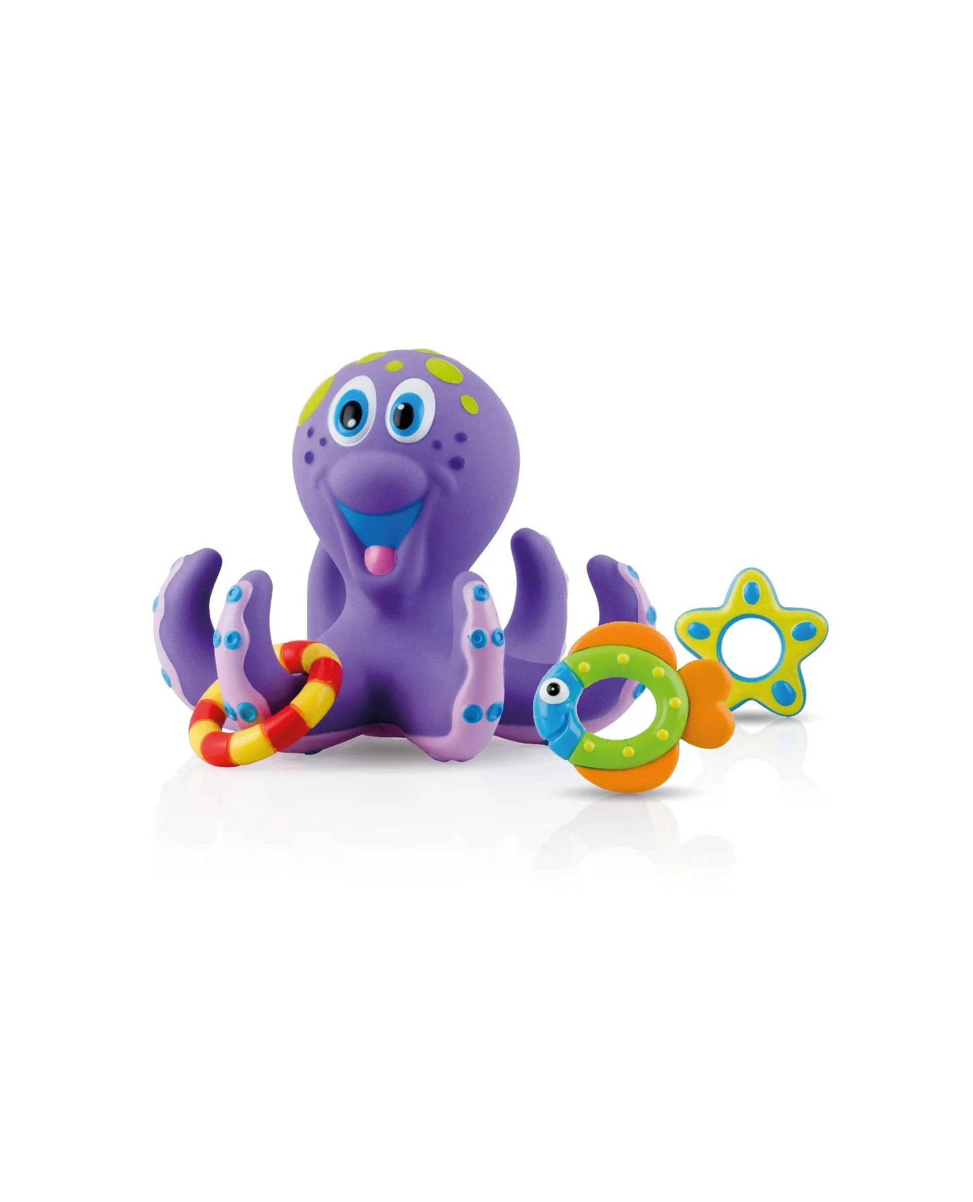 Nuby Floating Purple Octopus with 3 Hoopla Rings Interactive Bath Toy