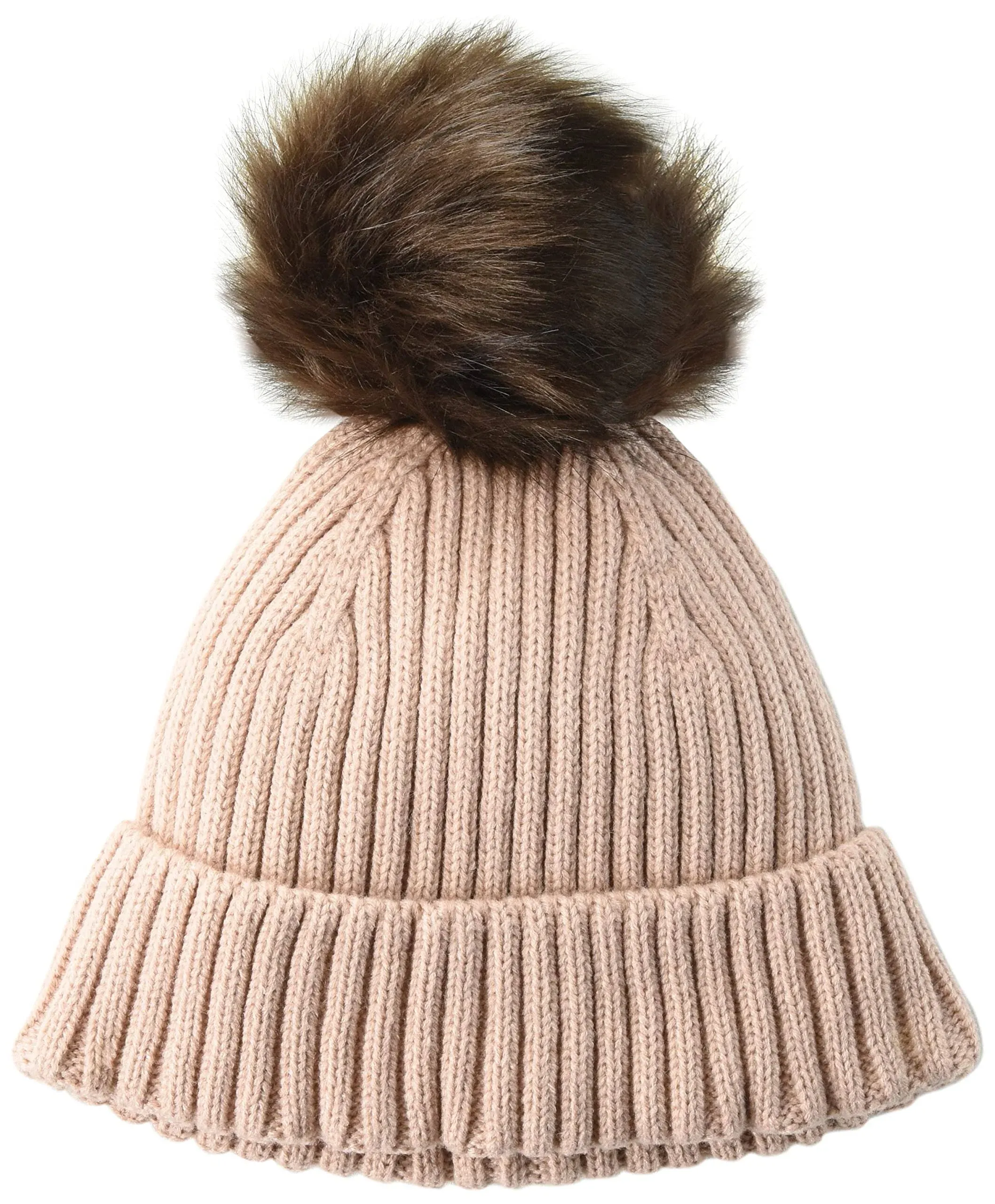 BEANIE WITH FAUX FUR POM-POM